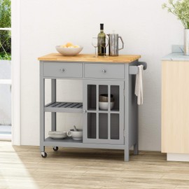 Christopher Knight Home Spark Contemporary Kitchen Cart with Wheels, Gray and Natural