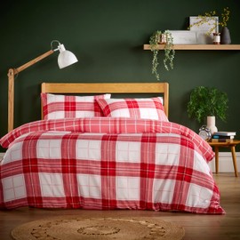 Olivia Rocco Super Soft Flannel Duvet Cover Set Quilt Bedding Covers with Pillowcases Luxurious Colourful Checked Printed Design Reversible Pattern for Comfort Sleep, Alba Red Single