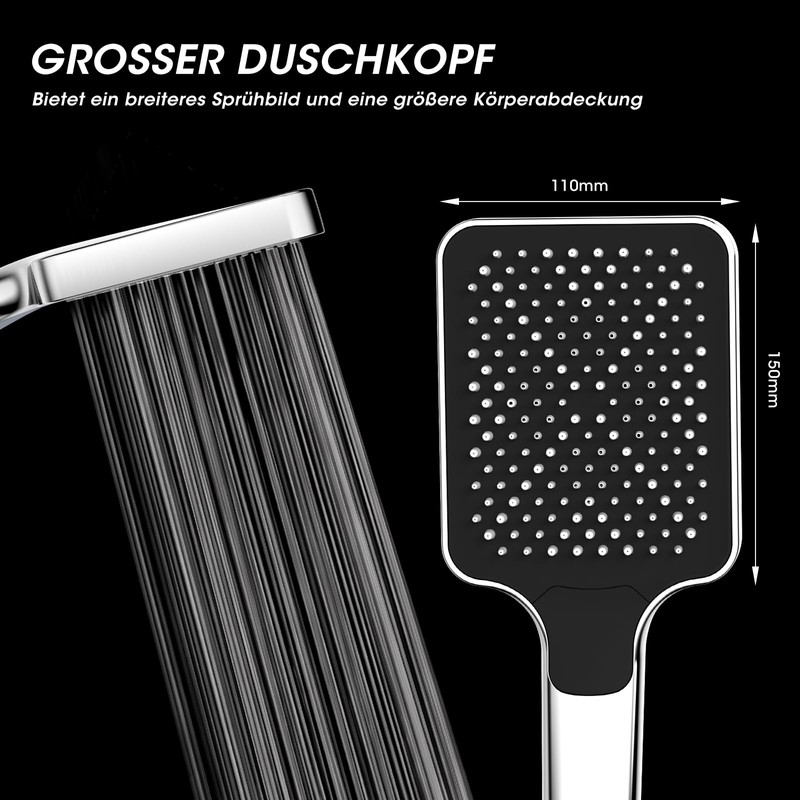 FASDUNT Shower Head with Hose 2 m Water-Saving Shower Head