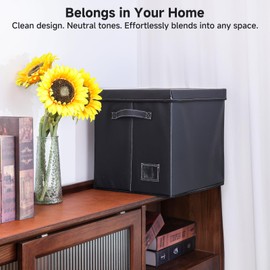 yoyobubu Black Faux Leather Vinyl Record Storage Box – 12-Inch LP Record Holder & Case with Lid – Stackable Record Storage Crate for Albums, Rolls & Accessories – Sturdy Organizer 1Pack