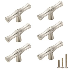 ESreake 6Pcs Bamboo Shape Solid Zinc Alloy Cabinet Knobs Handle pulls, Dresser Drawer Cabinet Cupboard Closet Door Pull Decorative Furniture Accessories Knobs (Single Hole, Silver)
