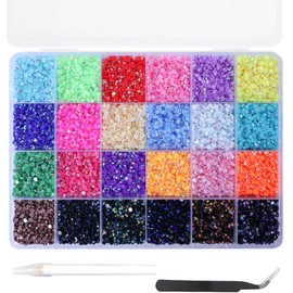 12000Pcs Nail Art Rhinestones, BetterJonny 24 Colors 4mm Round Nail Flatback Rainbow Gems Set with Tweezers and Pencil AB Glitter Flat-Bottomed Rhinestone for Crafts Decoration and Jewelry Making