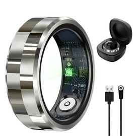 Smart Ring,Fitness Tracker Ring for Men/Women,Sleep Tracking Wearable,with Calories/Heart Rate/Blood Oxygen Monitoring,No App Subscription,with Charging Case,APP for iOS & Android (Silver, 9#)