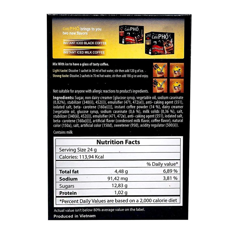 Cafe Pho Vietnamese 3in1 Instant Coffee Mix, Iced Milk Coffee,