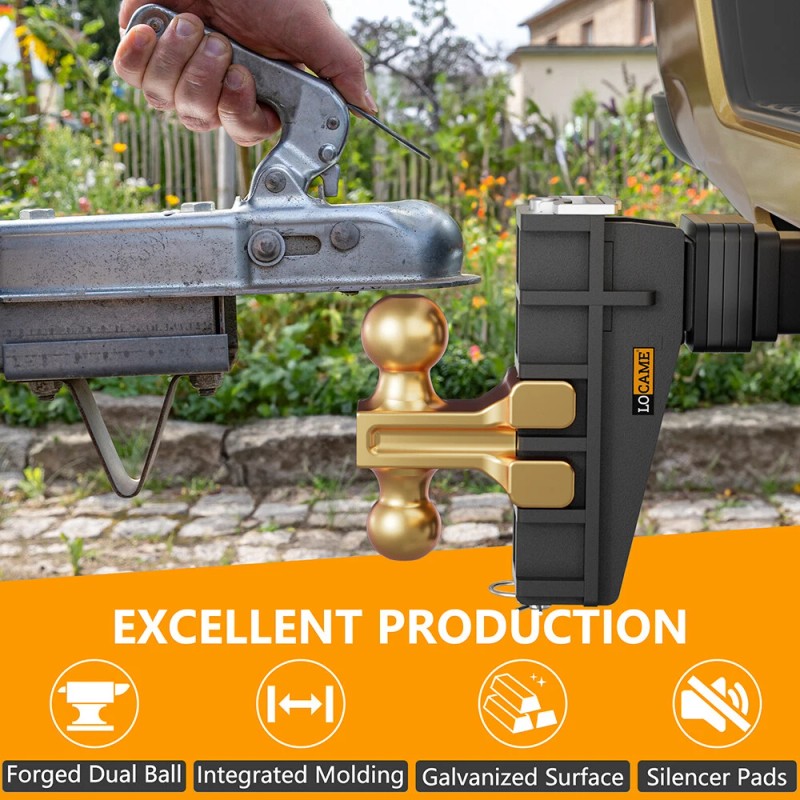LOCAME 2" Receiver 6" Drop/Rise Adjustable Tow Hitch Dual Ball
