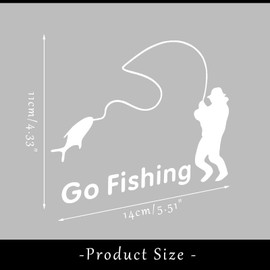 GO FISHING White Car Sticker, Fishing Sticker, Car Sticker, for E-Bikes, Motorcycles, Waterproof, Colourfast, Outdoor Car Sticker (1 Piece, 14 cm x 11 cm)