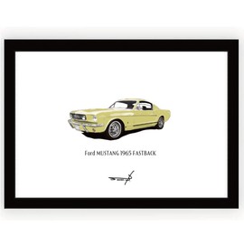 Vintage Car Pop Art American Car A4 Framed Ford Mustang 1965 Fastback Poster Paper Size 297mm x 210mm Black Frame Ford MASTUNG 1965 FASTBACK YELLOW
