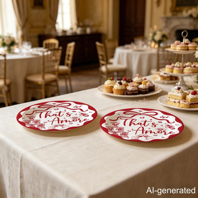 That's Amore Paper Plates, Thats Amore Party Decorations, Red and