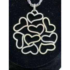 Silver 925 Sterling SILVER Round Open HEART NECKLACE  Pendant 3 TONE gold rose Multi