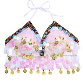 GRAEEN - brasier corto de lentejuelas para mujer, parte superior de danza del vientre, parte superior sin mangas con lentejuelas, B2-blanco, Talla única