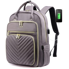 LOVEVOOK Womens Backpack,15.6 Inch Laptop Backpack for Work Travel, Large Capacity Work Backpack for Teacher Nurse, Computer Bag with USB Charging Port.Grey Purple.