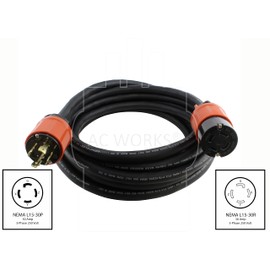 AC WORKS [L1530PR-010] 10FT SOOW 10/4 NEMA L15-30 30A 3-Phase 250V Industrial Rubber Extension Cord (10FT)