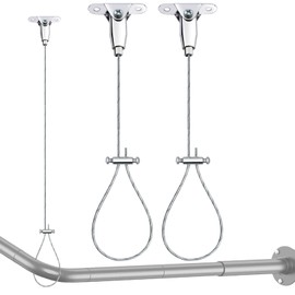 Shower Rod Ceiling Support Bracket 2-Pack – Anti-Sagging 304 Stainless Steel, 60" Adjustable Rust-Resistant, Fits Curved/L/U-Shaped Rods