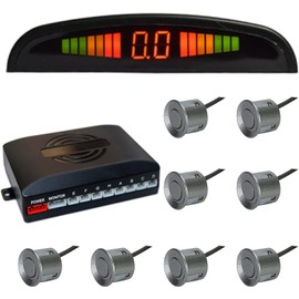 RAGBUSCLE Car Reverse Parking Radar System 8 Reversing Sensors Kit with Front and Rear Alarm Buzzer Reminder LED Display Safe Driving Gray Car Parking Sensor (Gray)