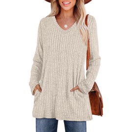 WIHOLL Womens Long Sleeve Shirts V Neck Business Casual Outfits Fall Fashion Clothes Tunic Tops for Women Loose Fit Lightweight Sweaters Winter Clothes for Women L