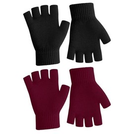 SycloPak 10 Fingerless Gloves, Fingerless Gloves for Women, Fingerless Children's Gloves, Black and burgundy