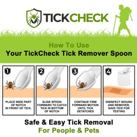TickCheck Tick Remover Spoon - 3 Pack of Lightweight Tick Remover Tools with Free Tick ID Card & Carabiner (1 Set, 3 Spoons)