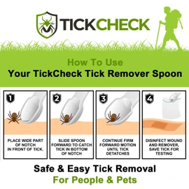 TickCheck Tick Remover Spoon - 3 Pack of Lightweight Tick Remover Tools with Free Tick ID Card & Carabiner (1 Set, 3 Spoons)