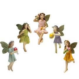 KOCNYDEY Garden Miniatures Fairies Mini Garden Figurine Set Fairies Statues Without a Stick for Outdoor Garden Yard Lawn Home Decor Lovely Resin Fairy Garden Angel Accessories Flower Pot (5 Pieces)