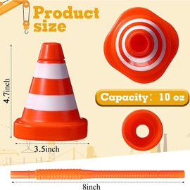 Sawysine Construction Cone Cups with Straws Bulk, Traffic Cones Party Favor Cups 10 oz Plastic Reusable Kids Race Cups Set for Construction Traffic Theme Racing Car Birthday Party Supplies(8 Pack)