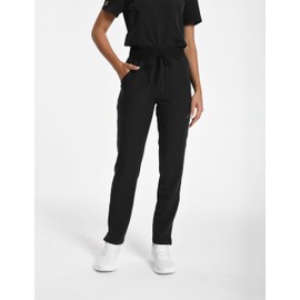 KungFu Women's Scrub Sets — 12 Utility Pockets, 4-Way Stretch V-neck Water-Resistant & Breathable Medical Black Scrubs for Nurses, Students & Dental Professionals,XL