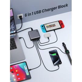 USB C Charger Block 200W,[2025 Upgraded] GaN III 6 Port Fast Charging Station Hub,PD 65W USB C Laptop Charger Compatible with MacBook Pro/Air,iPad,iPhone 16/15,Galaxy S23/S24 Steam Deck Dell XPS etc