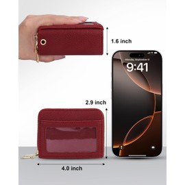 BNMBQKL Credit Card Holder Wallet RFID Blocking, Leather Wallet for Women, Card Cases & Money Organizers with keychain Double Zipper Wallet with ID Window