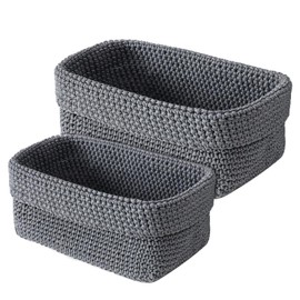 Pizens 2Pcs Häkelkorb, Aufbewarung Korb, Korb Bad Klein für Schlafzimmer, Badezimmer und Büro 29 * 15 * 18.5cm & 21 * 13 * 15.5cm (Gray)