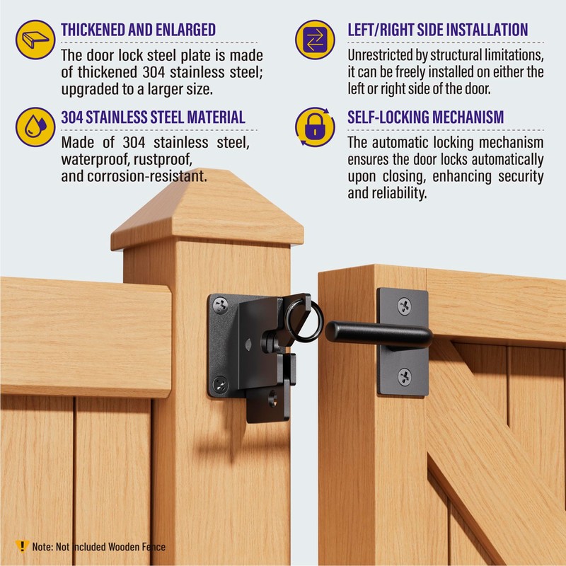 Hulave 304 Stainless Steel Fence Gate Latch, Self-Locking Gravity Gate