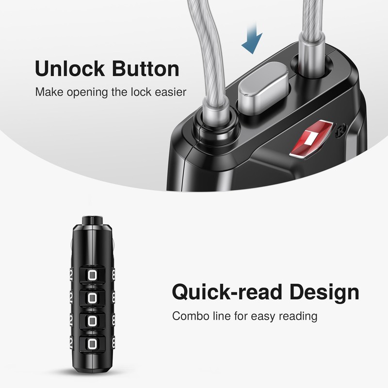 Puroma TSA Approved Luggage Locks, 4 Digit Combination Travel Cable