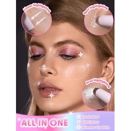SHEGLAM - Lápiz delineador de ojos con brillo, sombra de ojos en barra de gel de cristal, lápiz iluminador con cepillo, fácil de mezclar, sombra de oj
