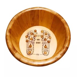 Wooden Hinoki 습식족욕기 원목 편백나무 족욕통 [26 둥근 모서리 경혈 마사지기] Wet Foot Bath Wooden Cypress Foot Bath [26 Rounded Corner Acupressure Massager]