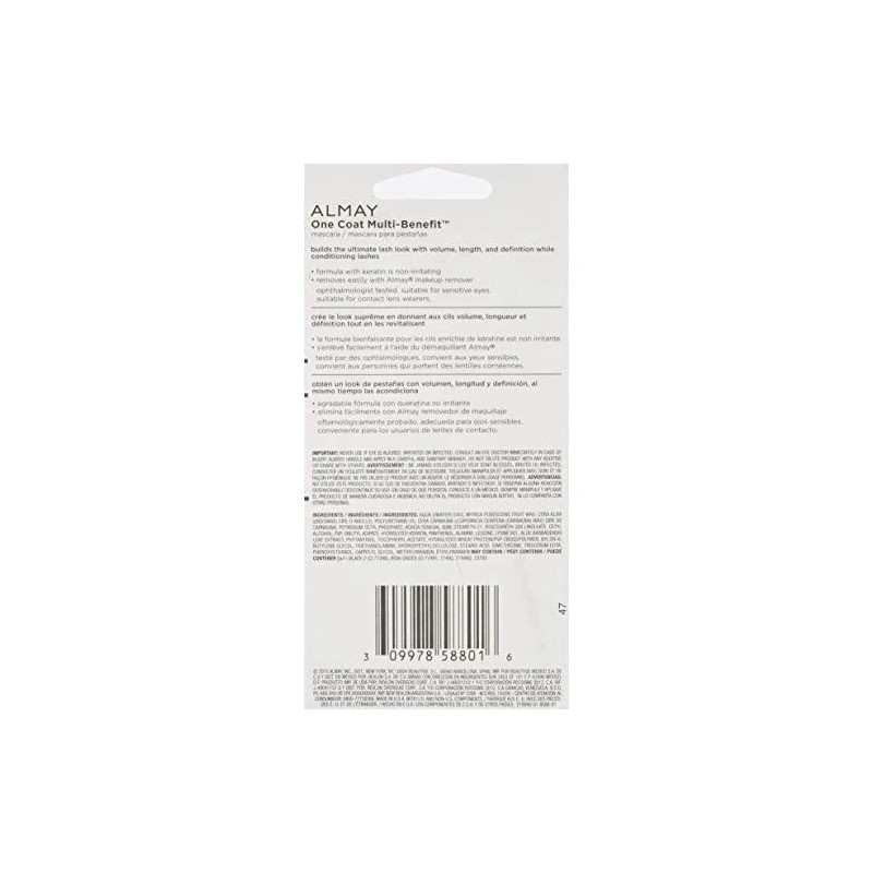Pestañina Almay Blackest Black Negro Multibeneficios Hipoalergénica