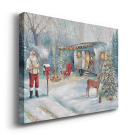 Renditions Gallery Santa's Hideaway Wall Art, Winter Camping with Deer, Charming Christmas & Winter Decorations, Premium Gallery Wrapped Canvas Decor, Ready to Hang, 12 in H x 18 in W, Made in America
