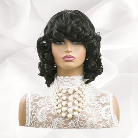 Short Curly Wigs for Black Women Loose Curly Wig with Bangs Afro Curly Wig for Black Women Black Big Curly Hair Wig with Bangs for Women Synthetic Wigs for African American Women (Natural Black)