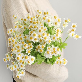 Smalldu Realistic Daisy Flowers Artificial 7 Pcs 20.4 in Fake White Daisies Chamomile Flower Whith Leaves，for Home Table Centerpieces Decor