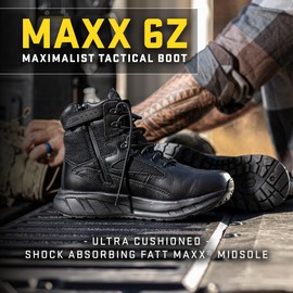 TACTICAL RESEARCH TR MAXX 6Z 6" Ultra-Cushioned Maximalist Black Tactical Boots for Men with Zipper - Designed for Police, EMS, and Security with Slip-Resistant Vibram Outsole, Black - 4.5 R