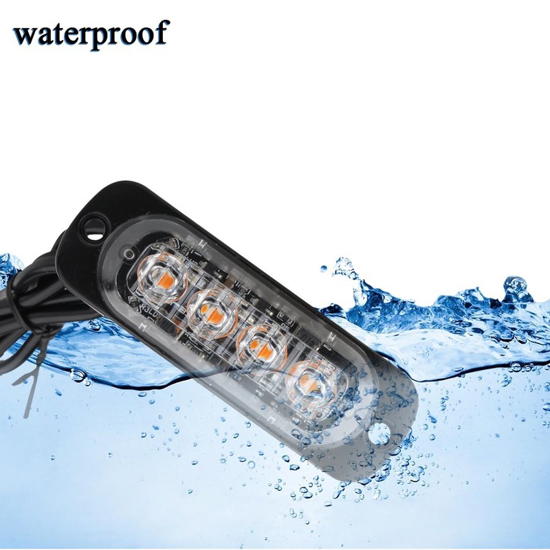 4pcs Ultra Thin 4LED Emergency Warning Lights Amber Hazard Flashing