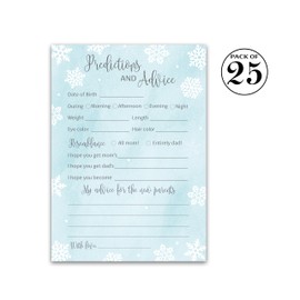 SNOWFLAKES Prediction and Advice Cards - Pack of 25 - WINTER Wonderland BLUE Boy Baby Shower Game, Wishes for Mommy & Daddy Message Baby It’s Cold Outside Activity Keepsake Frost Holiday G781-PDAV