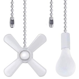 Ceiling Fan Pull Chain,Ceiling Fan Cords Ceiling Fan Chain Pulls with 2PCS 12inch Beaded Ball Extension Chains for Celing Fan Light and Wall Lamps, Cabinet Light (Light Bulb and Fan Shape), White