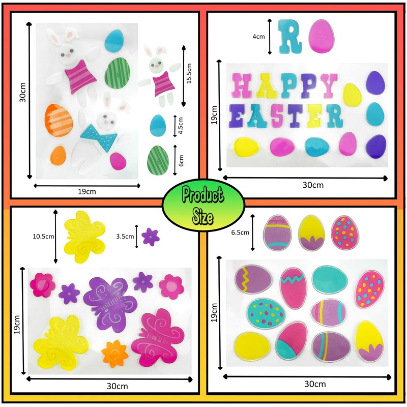 Easter Window Stickers, 4 Sheets 44Pcs Happy Easter Stickers, Easter