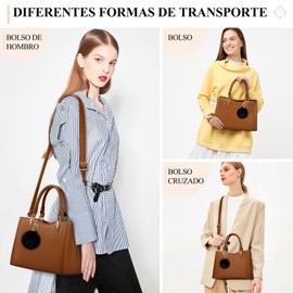 NUBILY Bolsas de Mujer, PU Monederos de cuero para Mujeres Impermeable Crossbody Mujeres Bolsos Antirrobo Tote Monedero Señoras(Marrón)
