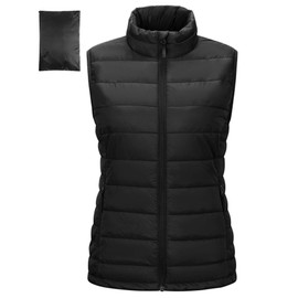 Outdoor Ventures Women's Quilted Vest, Packable Transition Vest, Lined Hybrid Sports Vest, Woman, Warm Body Warmer, Cycling Vest with Stand-Up Collar for Hiking, Camping, Black, 2XL