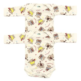 Junior Joy 12-18 Months Baby Printed Bodysuits Cream, 100% Cotton, Super Soft, Long Sleeves, Envelope Neck, Popper Fastening for Easy Nappy Change, Durable, Machine Washable, Pack of 2