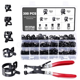 Knpwer Pack of 300 Hose Spring Clamps, 10 Sizes, Fuel Line, Hose Clamps, Hose Clamp, Fuel Line Clamp, 5-18 mm, with Hose Clamp Pliers