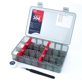 XIKE 620PCS Stainless Steel Balls, Assortment Kit Precision Bearing Steel Balls Kit with Tweezer Storage Box,1/4" 1/8" 3/16" 5/32" 7/32" 3/32" (6 Sizes)