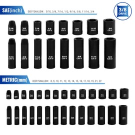 Reniteco 50-Piece 3/8" Drive Socket Set, SAE (5/16"-3/4") & Metric (8mm-22mm), Deep & Shallow, 72-Tooth Ratchet Wrench, Extension Bars, 1/2" F to 3/8" M Reducer, Universal Joint & Power Drill Adapter