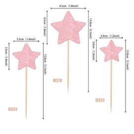 30 piezas de adornos de estrella para magdalenas con purpurina montadas con estrella centelleante para boda, compromiso, despedida de soltera, cumpleaños, fiesta, decoración de pasteles, suministros de tamaño mixto, rosa claro
