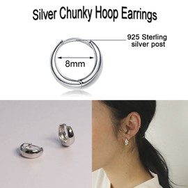 EPIRORA Silver Hoop Earrings for Women, Gold Chunky Thick Hoop Earrings, Sterling Silver Huggie Cartilage Hoop Earrings Jewelry Set Gifts for Girls Men, 8/10/12mm, Sterling Silver