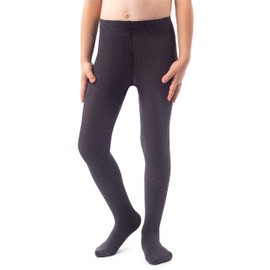 NOQ Girls Plain Knit Tights Footed Warm Opaque School Kid Stockings Ballet Dance Show Nursery, Nero Melange 8/9 years